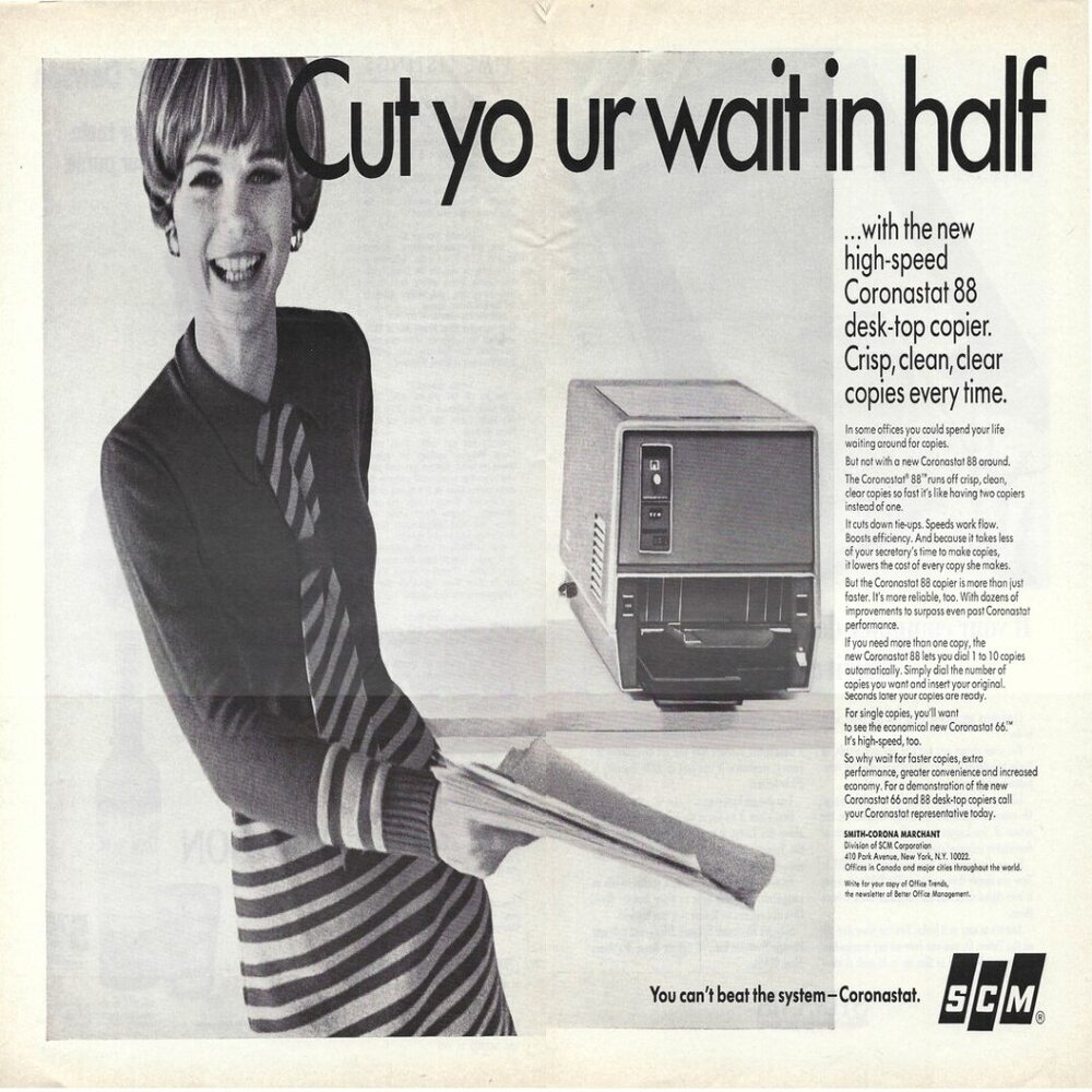 1967 SCM Coronastat Desk-Top Copier Half Wait Vintage Magazine Print Ad/Poster